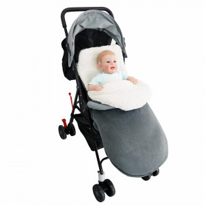 Sac de dormit pentru bebelusi LEcylankEr, blana/textil, alb/gri, 45 x 86 cm - Img 3