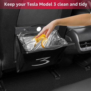 Sac de gunoi auto model Tesla 3 BASENOR, LED, piele sintetica, negru - Img 4