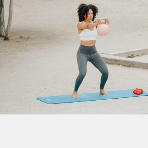 Saltea pentru antrenament si husa de protectie, pentru yoga, fitness, aerobic, pilates, exercitii la sol, POWRX, Antiderapant, 183x60 cm, Albastru, Resigilat, Grad A - Img 5