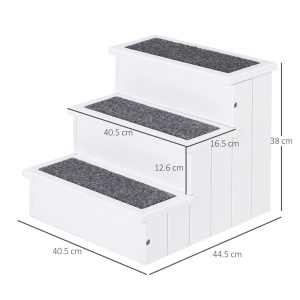 Scara din lemn cu 3 trepte pentru animale Re-Bloom, lemn pin/covor panza, 44.5x40.5x38 cm, 30 kg, alb - Verificat A · Re-Bloom - Img 3