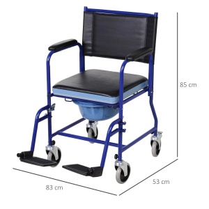 Scaun cu rotile pentru WC Re-Bloom, fier/PVC, 83x53x85 cm, vas detasabil diametru 26 cm, suport picioare rotativ 90°, 136 kg, negru/albastru - Verificat A · Re-Bloom - Img 3