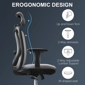 Scaun de birou ergonomic Sihoo, suport lombar reglabil,tetiera reglabila, gri, 72 x 68,5 x 130 cm - Img 2