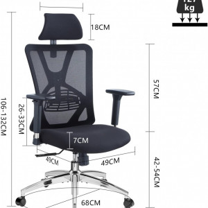 Scaun de birou ergonomic Ticova, textil, negru, 49 x 49 x 106/132 cm - Img 2