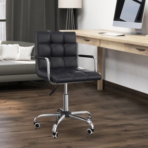 Scaun de birou rotativ Re-Bloom, PU/fier zincat, 52.5x54x84-100 cm, sezut 46-58 cm reglabil, burete 6.5 cm, 150 kg, negru/argintiu - Verificat A · Re-Bloom - Img 3