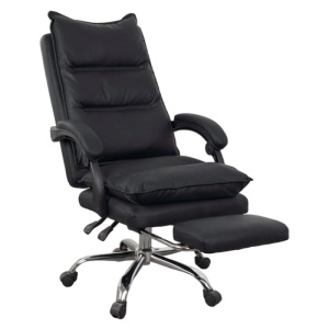 Scaun directorial AB041, piele ecologica, cadru cromat, spatar rabatabil, suport pentru picioare, sarcina maxima 120 kg, negru - Img 1