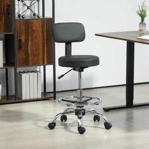 Scaun rotativ cu inaltime reglabila si suport picioare, piele ecologica/spuma/placa multistrat/otel, 52x52x78-92 cm, sezut Ø35x50-64cm grosime 7cm, spatar 30x35cm, capacitate 120kg, negru - Verificat A · Re-Bloom - Img 2