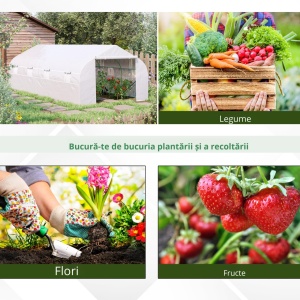 Sera tunel pentru gradina 6x3x2m, otel galvanizat Ø18mm/PE 140g/m², 8 ferestre 45x38cm, usa rulanta, alb - Verificat A · Re-Bloom - Img 6