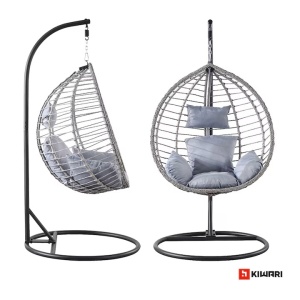 Set 10 balansoare suspendate tip cuib Kiwari Cosy 68x105x115 cm, suport metalic 195 cm, baza rotunda 103 cm, plastic rezistent, casa/gradina/terasa, negru - Img 4