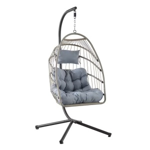 Set 10 balansoare suspendate tip cuib Kiwari Zen 60x80x116 cm, suport metalic 200 cm, plastic rezistent, casa/gradina/terasa, negru