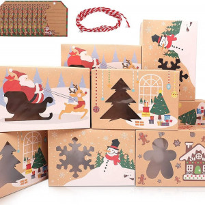 Set 12 cutii de Craciun pentru prajituri Ellxen, carton/PVC, multicolor, 22,3 x 15,4 x 7 cm