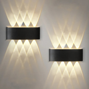Set 2 aplice de perete Zmh, LED, metal, negru, 22 x 4,5 x 8 cm