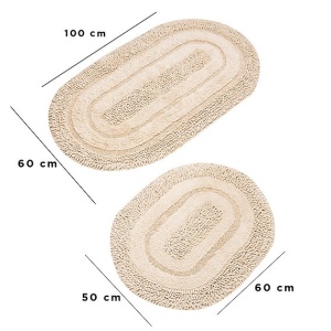 Set 2 covorase de baie, bumbac 100%, 50x60 cm + 60x100 cm, 1600g/m², antiderapant antibacterian, lucrat manual, bej - Verificat A · Re-Bloom - Img 3