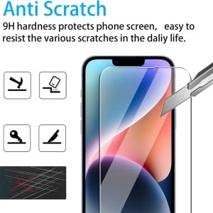 Set 2 folii ecran, una spate si 2 pentru camera pentru iPhone 14 Plus Effcotuo, sticla securizata, transparent, 6,7 inchi