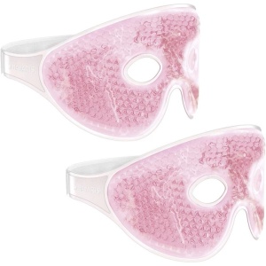 Set 2 Masți de față și ochi cu gel rece sau caldut pentru reducerea umflaturilor și cearcanelor, ideal pentru relaxare, alinarea durerilor de cap și grijirea pielii, spa facial, roz, Resigilat, Grad A