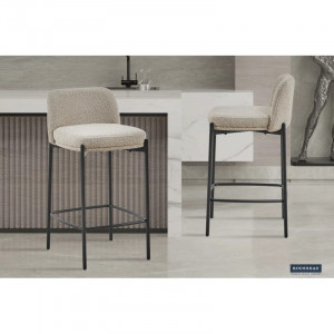 Set 2 scaune de bar Miren, textil/metal/plastic, alb/nisipiu, 85 x 41 x 38 cm