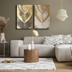 Set 2 tablouri decorative canvas, 2x45x70 cm, dimensiune totala 95x70 cm, panza 100% 2.8mm, cadru lemn pin 100%, gri/auriu - Verificat A · Re-Bloom - Img 3