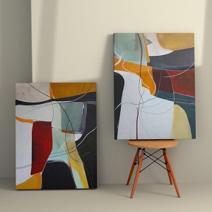 Set 2 tablouri decorative Re-Bloom, model abstract, lemn/panza, multicolor, 50 x 70 cm - Img 3