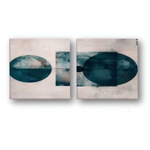 Set 2 tablouri decorative Re-Bloom, panza/lemn, gri/albastru, 50 x 50 cm