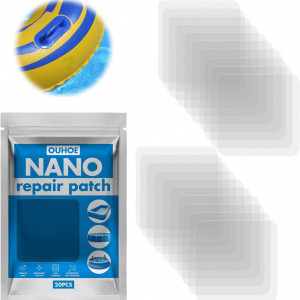 Set 20 de plasturi adezivi pentru reparatii piscine YeahBoom, PVC, transparent, 5.8 x 5.8 cm