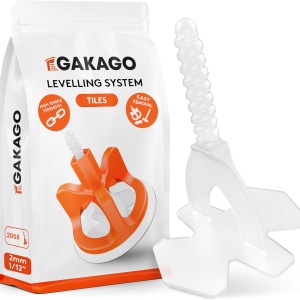 Set 200 tije pentru nivelarea placilor de faianta/gresie Gakago, plastic, alb/portocaliu, 2 mm