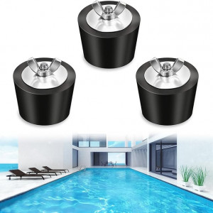Set 3 dopuri conice pentru piscina, negru, otel/cauciuc, 28x32 mm