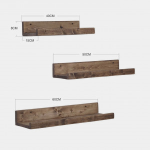 Set 3 rafturi de perete Fairwinds, lemn masiv, maro, 40/50/60 cm