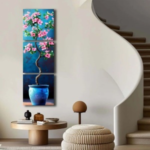 Set 3 tablouri decorative canvas model floral, 3x45x45 cm, panza/lemn, multicolor - Verificat A · Re-Bloom - Img 5
