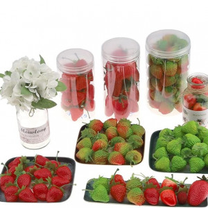 Set 30 capsuni artificiale Meiwlong, plastic, rosu, 10,39 x 10,19 x 10,21 cm
