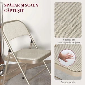 Set 4 scaune pliabile moderne cu perne, otel/poliester/spuma, 45x46x78 cm pliat 45x97x9 cm, sezut 37x37x45cm, spatar 42x36cm, capacitate 120kg, bej - Verificat A · Re-Bloom - Img 6