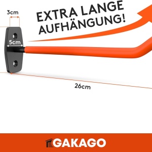 Set 4 suporti de perete pentru jante Gakago, metal, negru/portocaliu, 26 x 9 x 5 cm