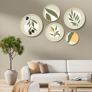 Set 5 tablouri decorative MDF/lemn masiv, 43.5x43.5 + 37x37 + 31x31 + 26x26 + 18x18 cm, cadru lemn masiv 1.5 cm, multicolor - Verificat A · Re-Bloom