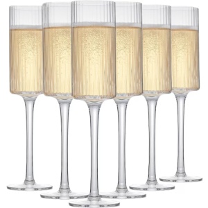 Set 6 pahare sampanie, model striat, 180 ml, sticla, transparent, Resigilat, Grad A - Img 3