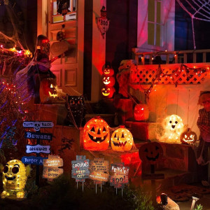 Set 6 semne de avertizare pentru decorare gradina la Halloween Katoom, plastic/carton, multicolor, 15 x 11 cm - Img 7