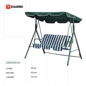 Set 8 leagane balansoar gradina Kiwari Swing 3 locuri, 172x112x153 cm, 240 kg, perne detasabile, terasa/gradina, alb/verde - Img 4