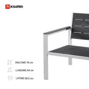 Set 8 x set mobilier gradina Kiwari, masa 52x48x39 cm + 2 scaune 62.5x64x78 cm, plastic/cadru metalic, perne incluse, gri/alb - Img 2