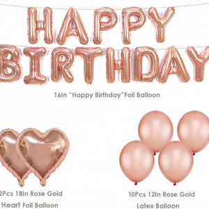 Set aniversar cu banner si 12 baloane Tumao, latex/folie, rose, 40 cm - Img 3