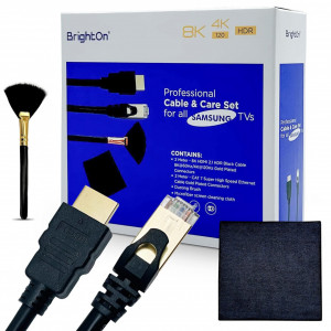 Set cablu HDMI, cablu Ethernet CAT7, o pensula si o laveta Brighton, PVC/metal/microfibra, negru/auriu