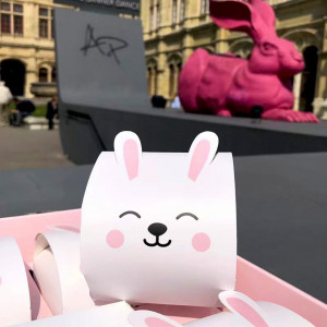 Set de 10 cutii cadou pentru Paste KEELYY, hartie, alb/roz, 8,5 x 8,5 x 7,5 cm - Img 3