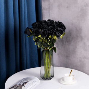 Set de 10 trandafiri artificiali Hawesome, matase/plastic, negru/verde, 54 cm - Img 2