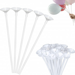 Set de 100 suporturi pentru baloane Sunshine Smile, plastic, alb, 3 x 32 cm