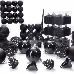 Set de 101 globuri pentru Craciun Brubaker, negru, plastic, 3,5 - 5,5 cm - Img 5