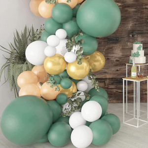 Set de 117 baloane pentru petrecere Hileyu, latex, alb/verde/auriu - Img 3
