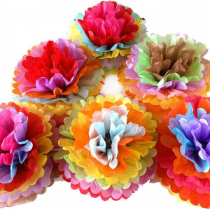 Set de 12 decoratiuni pompoms ZERODECO, hartie/poliester, multicolor, 30 x 15 cm / 35 x 17, 5 cm 