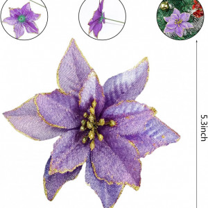 Set de 12 flori artificiale de Craciun NOVELTY GIFTS1, textil, mov, 13 cm - Img 7