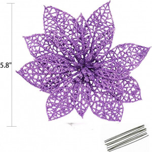 Set de 12 flori artificiale pentru bradul de Craciun Crazy Night, violet, plastic, 15 cm - Img 5