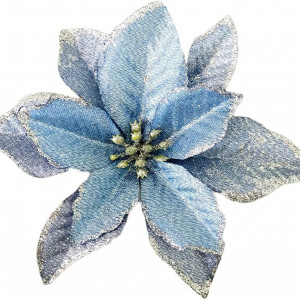 Set de 12 flori cu sclipici pentru bradul de Craciun Crazy Night, albastru, textil, 5,1 cm - Img 1