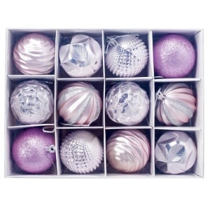 Set de 12 globuri pentru brad Gxhong, plastic, roz, 6 cm