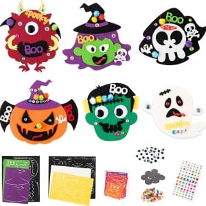 Set de 12 magneti pentru Halloween Haooryx, hartie/pasla/metal, multicolor