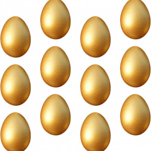 Set de 12 oua pentru Paste Jojofuny, lemn, auriu, 6 x 4,5 cm - Img 1