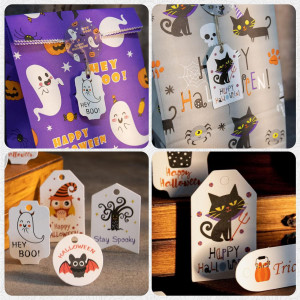 Set de 12 pungi de cadouri de Halloween FullJoyHut, hartie, multicolor, 23 x 12 cm 